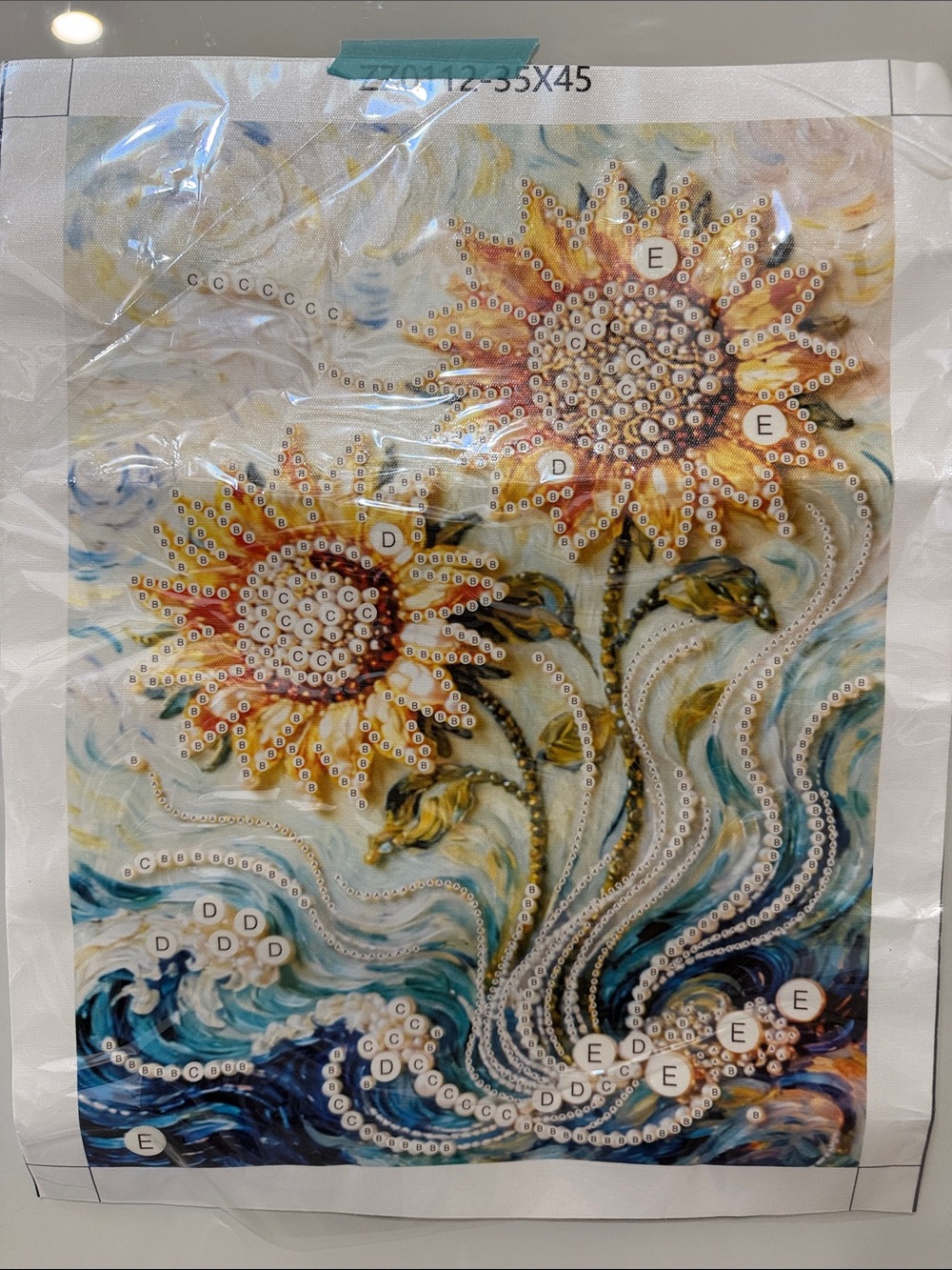 Sunflower Wall Art Canvas Print - Yellow & Blue Diamond Painting Kit with Pearls